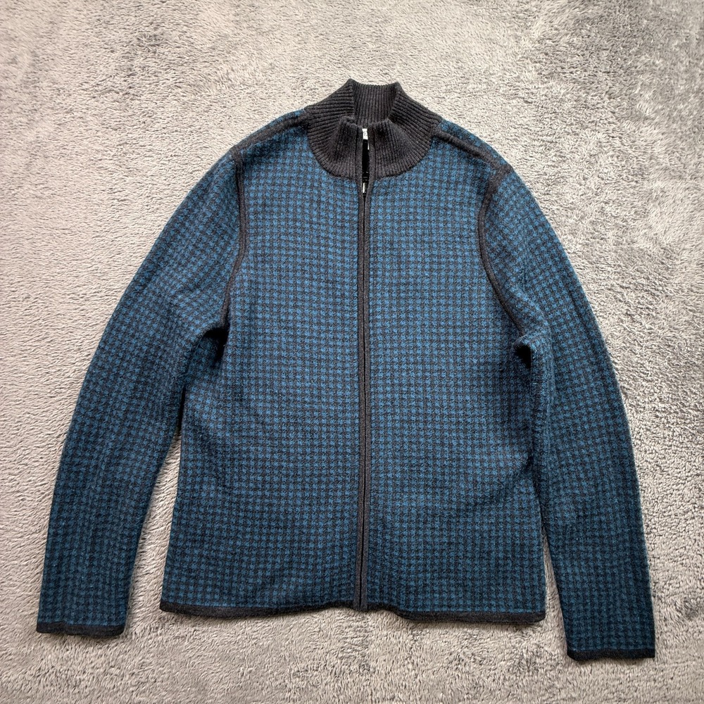 Pendleton Women's Merino Wool Blend Sweater Zip Cardigan XL Blue Black Check